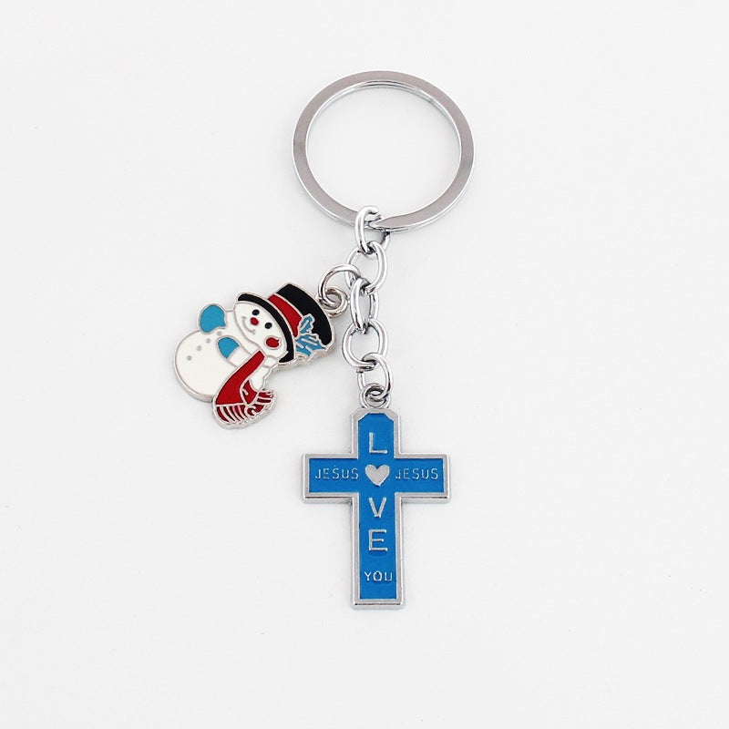 Wholesale Christmas Rainbow Cross Zinc Alloy Keychain
